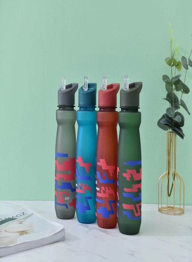 REMANG 1Pcs Sports Water Bottles with Straw and Carry Handle Fitness 800ml Sipper Bottle for Outdoor Travel (Multicolor) - Image 1